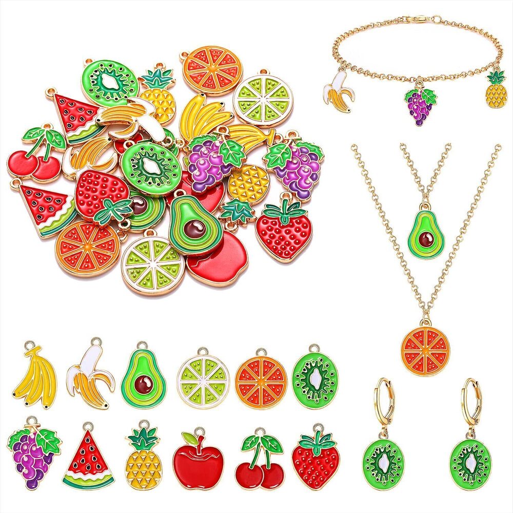 6227 24PCS Enamel Fruit Charms for Jewelry Making Colorful Assorted Metal